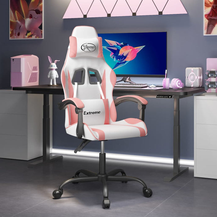 Scaun de gaming pivotant, alb și roz, piele ecologică - WALTI WALTI