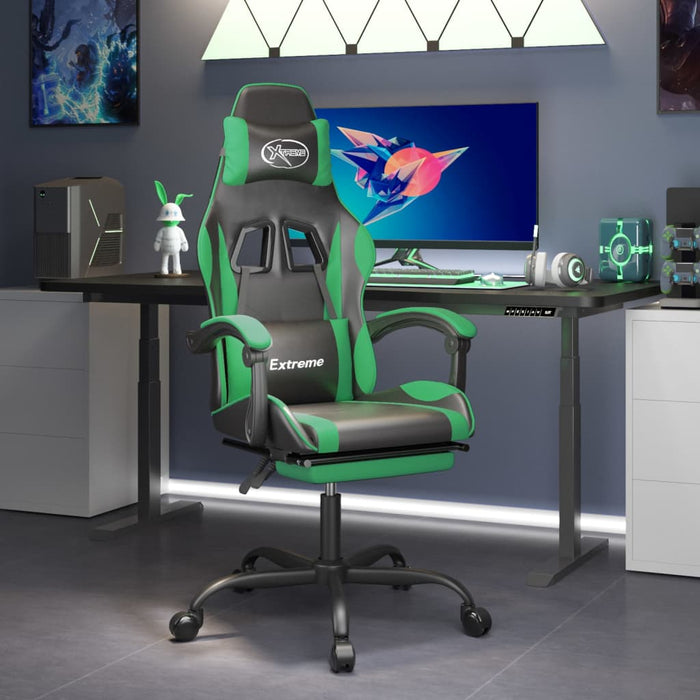 Scaun de gaming pivotant/suport picioare negru/verde piele eco - WALTI WALTI