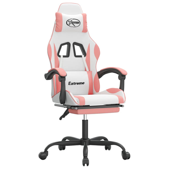 Scaun de gaming pivotant cu suport picioare, alb&roz, piele eco - WALTI WALTI