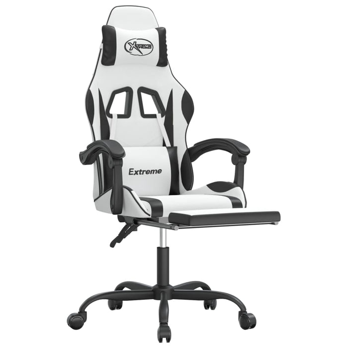 Scaun de gaming pivotant cu suport picioare alb&negru piele eco - WALTI WALTI