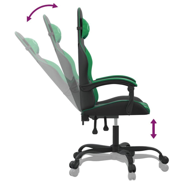 Scaun de gaming pivotant, negru și verde, piele ecologică - WALTI WALTI