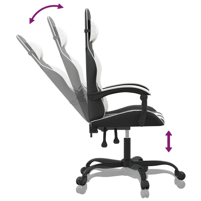 Scaun de gaming pivotant, negru și alb, piele ecologică - WALTI WALTI