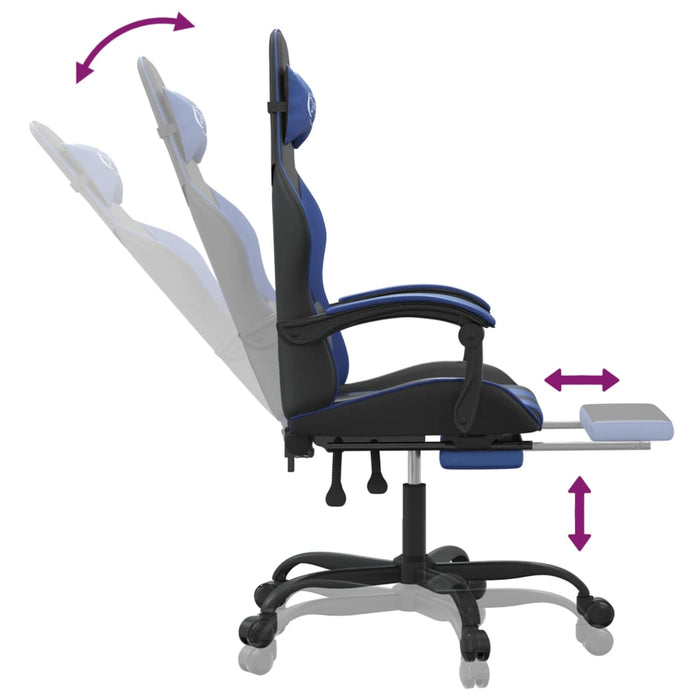 Scaun gaming pivotant/suport picioare negru/albastru piele eco WALTI
