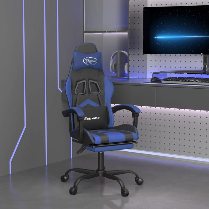 Scaun gaming pivotant/suport picioare negru/albastru piele eco WALTI
