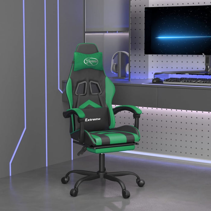 Scaun de gaming pivotant/suport picioare negru/verde piele eco - WALTI WALTI