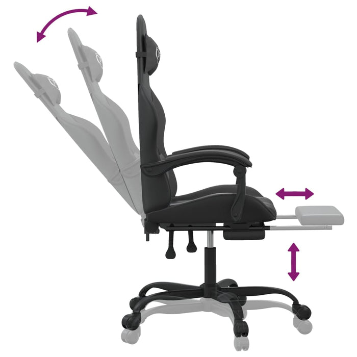 Scaun de gaming pivotant/suport picioare negru piele ecologică - WALTI WALTI