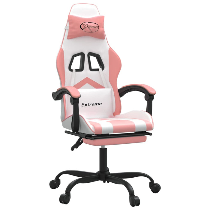 Scaun de gaming pivotant cu suport picioare, alb&roz, piele eco - WALTI WALTI