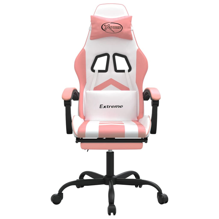 Scaun de gaming pivotant cu suport picioare, alb&roz, piele eco - WALTI WALTI