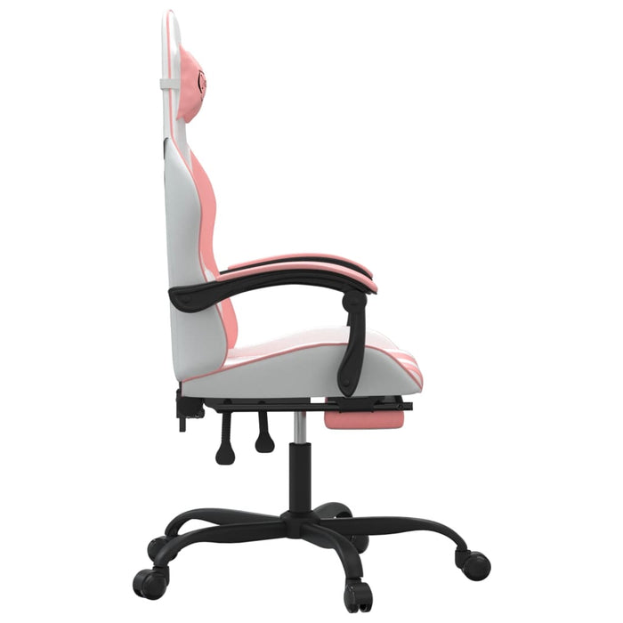 Scaun de gaming pivotant cu suport picioare, alb&roz, piele eco - WALTI WALTI