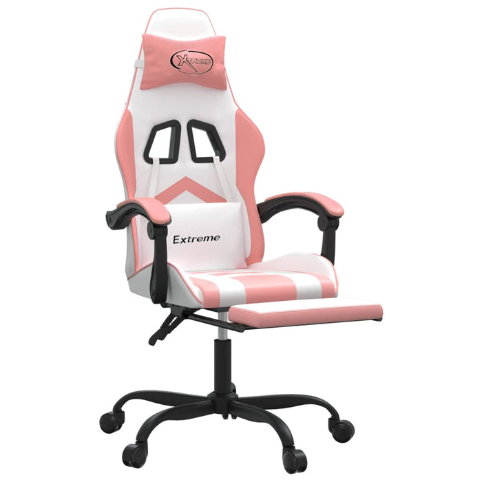 Scaun de gaming pivotant cu suport picioare, alb&roz, piele eco - WALTI WALTI