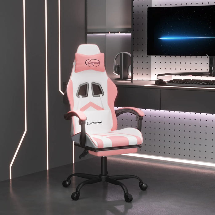 Scaun de gaming pivotant cu suport picioare, alb&roz, piele eco - WALTI WALTI