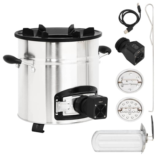 Aragaz cu lemne, cu ventilator USB argintiu, 35,5x26x28 cm oțel - WALTI WALTI