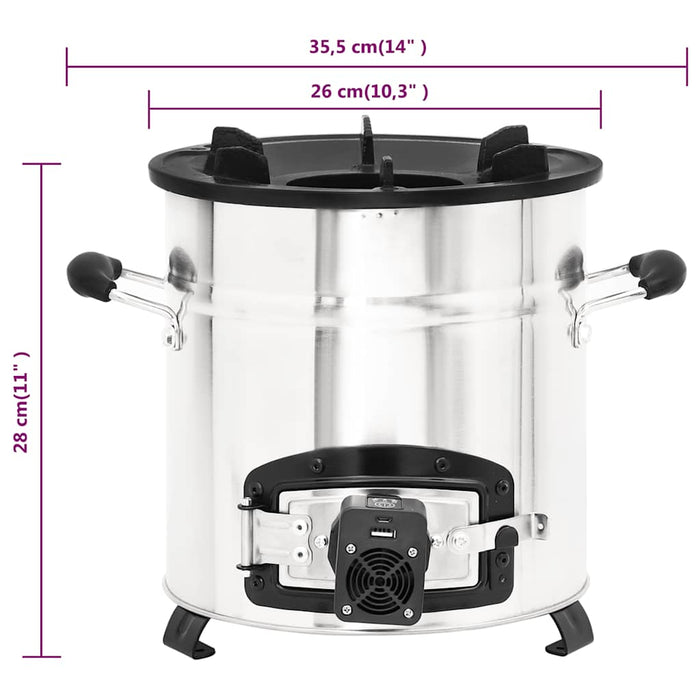 Aragaz cu lemne, cu ventilator USB argintiu, 35,5x26x28 cm oțel - WALTI WALTI