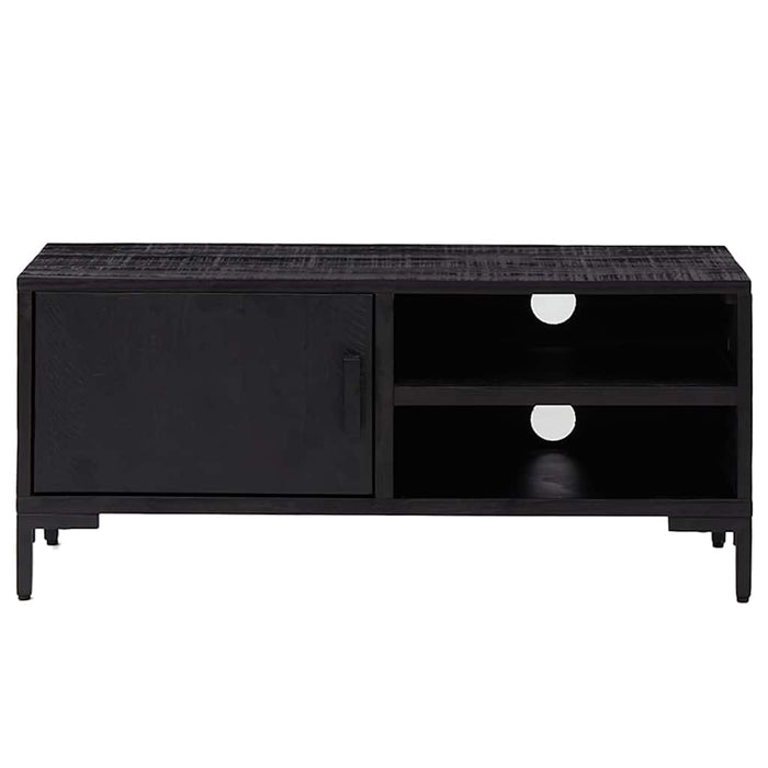 Comodă TV, negru, 90x30x40 cm, lemn de pin masiv WALTI