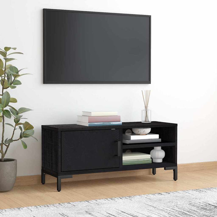 Comodă TV, negru, 90x30x40 cm, lemn de pin masiv WALTI