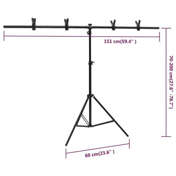 Suport de fundal în formă de T, negru, 151x60x(70-200) cm - WALTI WALTI