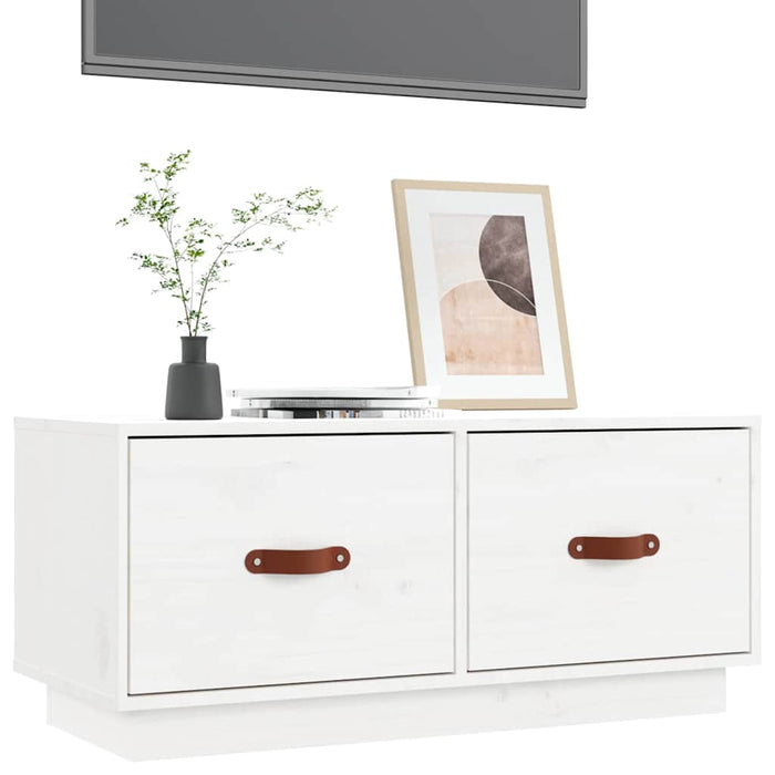 Comodă TV, alb, 80x34x35 cm, lemn masiv de pin WALTI