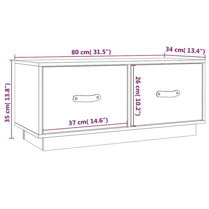 Comodă TV, alb, 80x34x35 cm, lemn masiv de pin WALTI