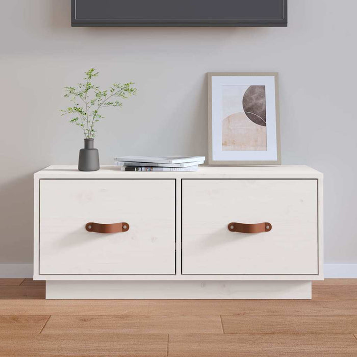 Comodă TV, alb, 80x34x35 cm, lemn masiv de pin WALTI