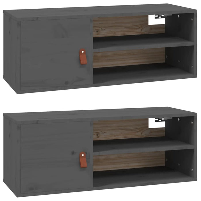 Dulapuri de perete 2 buc., gri, 80x30x30 cm, lemn masiv de pin - WALTI WALTI
