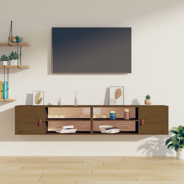 Dulapuri de perete 2 buc. maro miere 80x30x30 cm lemn masiv pin - WALTI WALTI