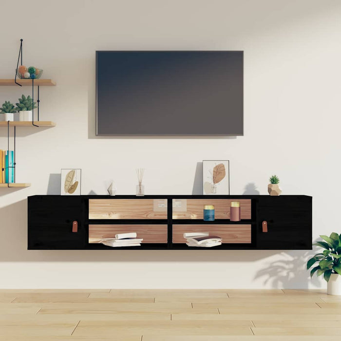 Dulapuri de perete 2 buc. negru, 80x30x30 cm, lemn masiv de pin WALTI