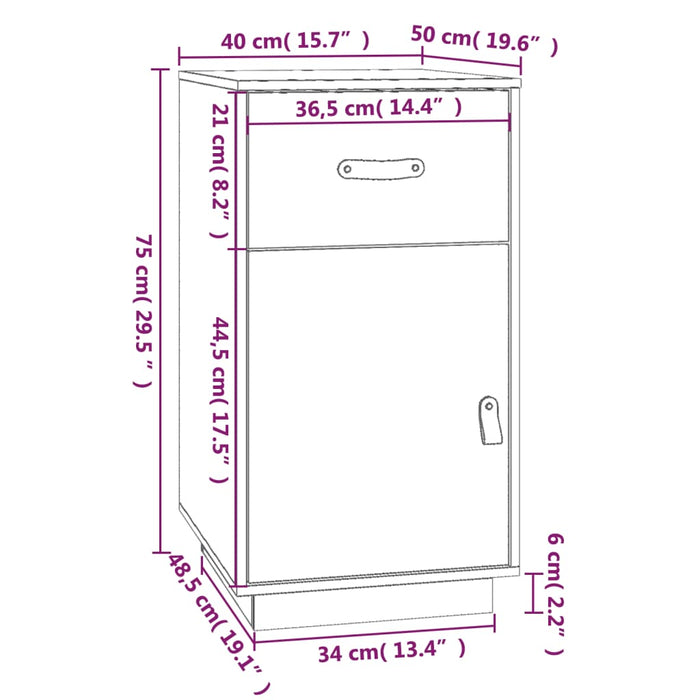 Dulap de birou, alb, 40x50x75 cm, lemn masiv de pin - WALTI WALTI