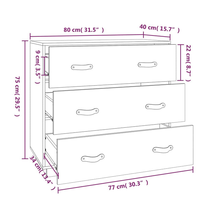 Dulap, alb, 80x40x75 cm, lemn masiv de pin WALTI