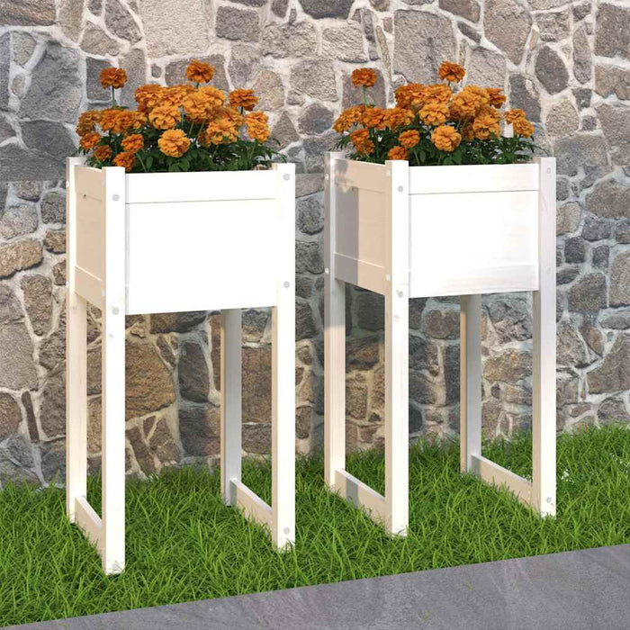 Jardiniere, 2 buc., alb, 40x40x81 cm, lemn masiv de pin - WALTI WALTI