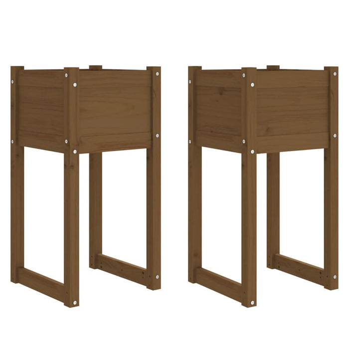 Jardiniere, 2 buc., maro miere, 40x40x81 cm, lemn masiv de pin - WALTI WALTI