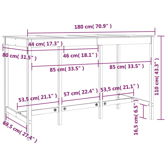 Masă de bar, alb, 180x80x110 cm, lemn masiv de pin - WALTI WALTI