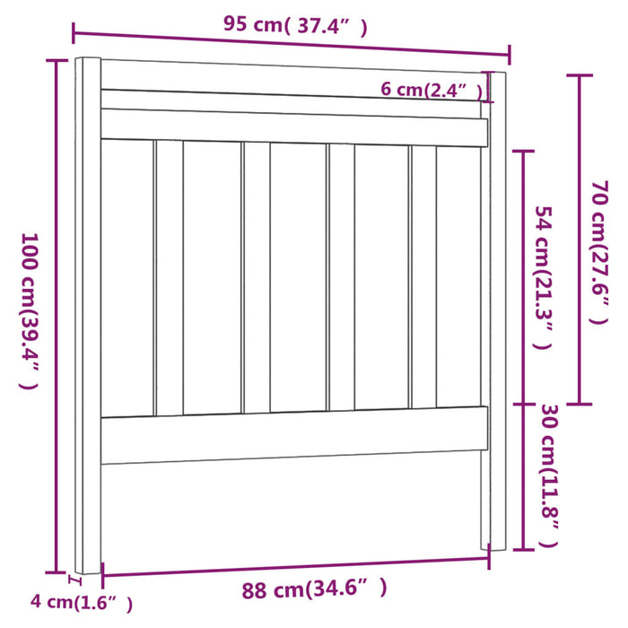 Tăblie de pat, gri, 95x4x100 cm, lemn masiv de pin - WALTI WALTI