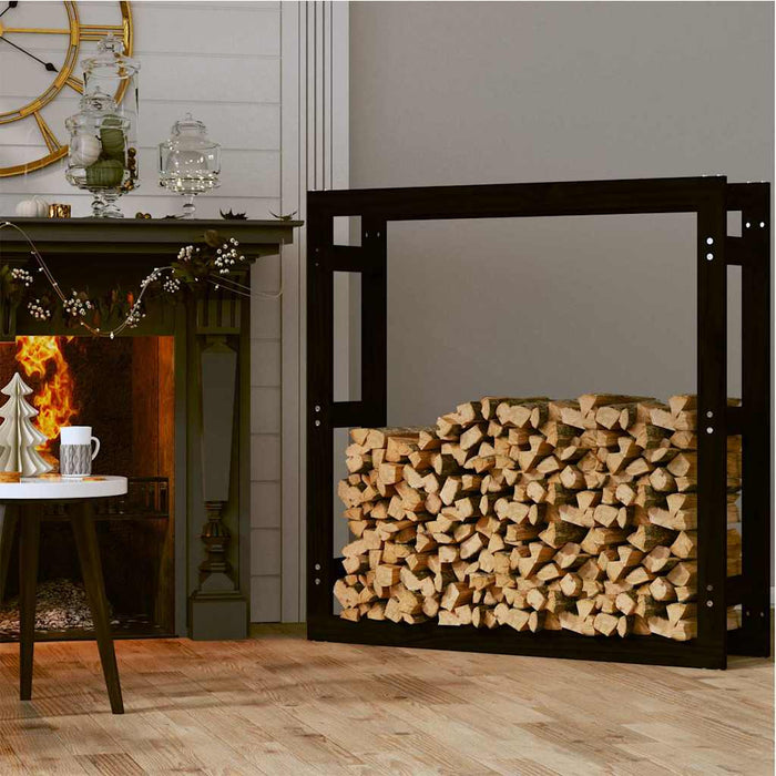 Rastel pentru lemne de foc, negru, 100x25x100 cm lemn masiv pin WALTI