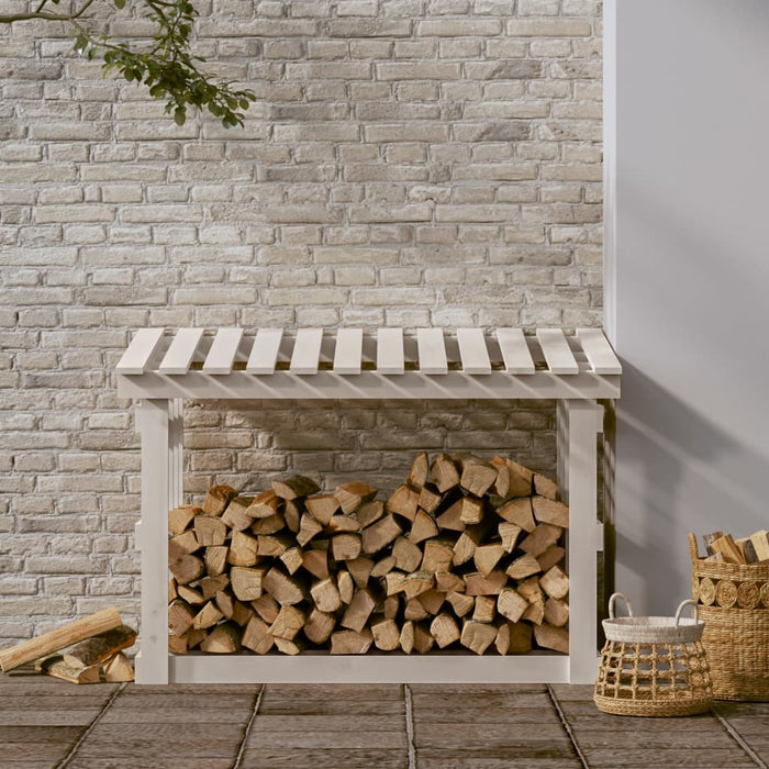 Rastel pentru lemne de foc, alb, 108x64,5x77 cm, lemn masiv pin - WALTI WALTI