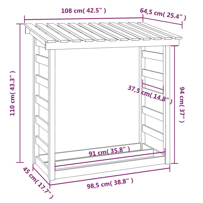 Rastel pentru lemne de foc, 108x64,5x110 cm, lemn masiv pin - WALTI WALTI