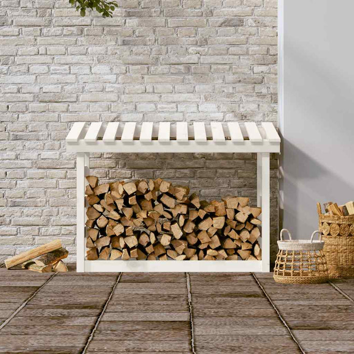 Rastel pentru lemne de foc, alb, 108x64,5x78 cm, lemn masiv pin - WALTI WALTI