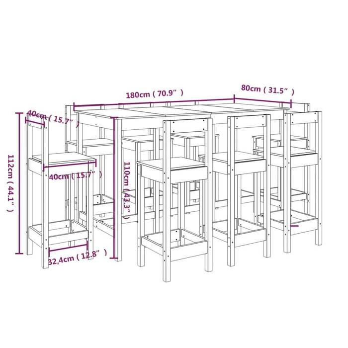 Set mobilier de bar, 9 piese, lemn masiv de pin - WALTI WALTI