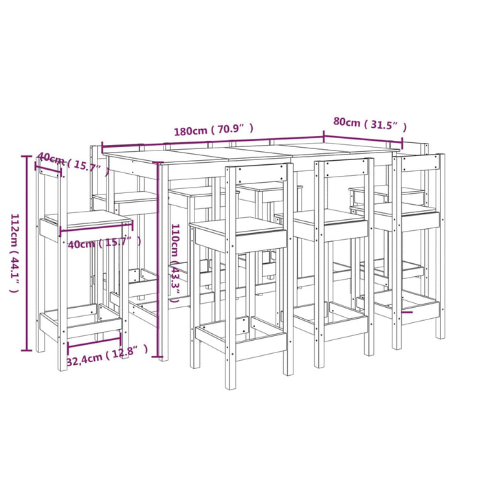 Set mobilier de bar, 9 piese, alb, lemn masiv de pin - WALTI WALTI