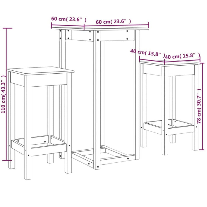 Set mobilier de bar, 3 piese, lemn masiv de pin - WALTI WALTI