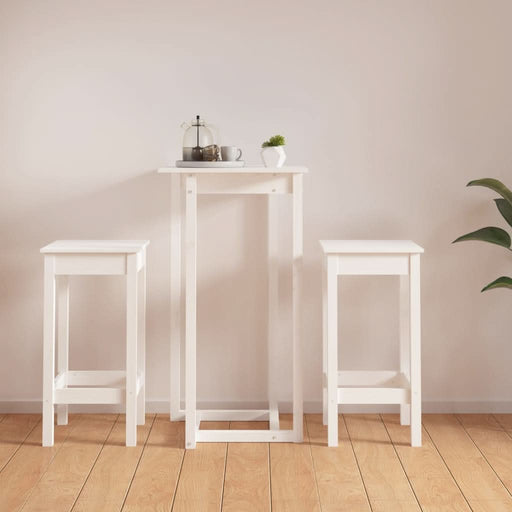 Set mobilier de bar, 3 piese, alb, lemn masiv de pin - WALTI WALTI