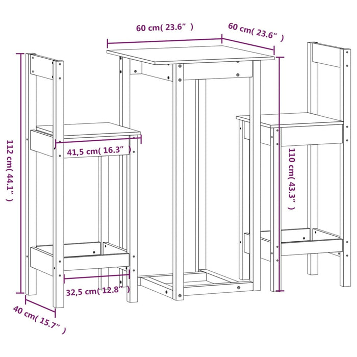 Set mobilier de bar, 3 piese, lemn masiv de pin - WALTI WALTI