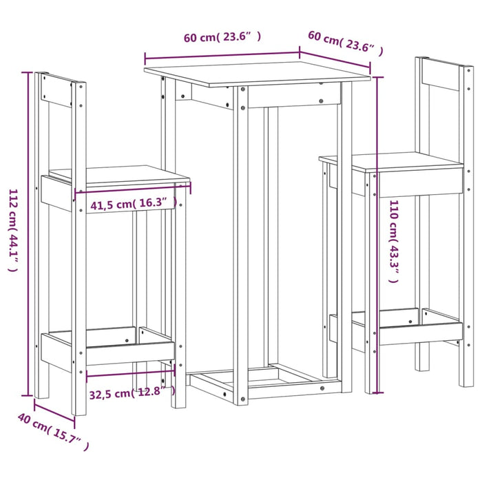 Set mobilier de bar, 3 piese, alb, lemn masiv de pin - WALTI WALTI