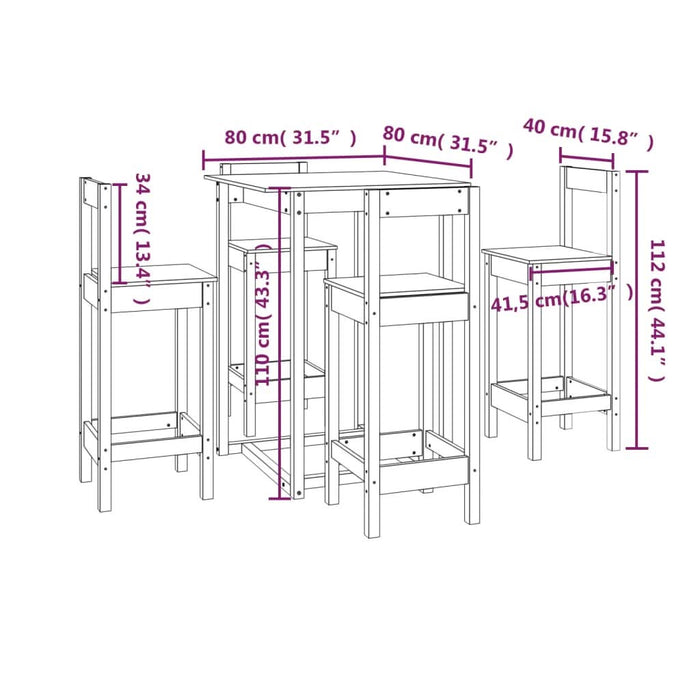 Set mobilier de bar, 5 piese, lemn masiv de pin - WALTI WALTI