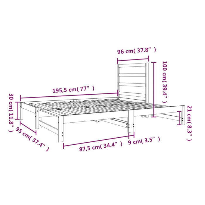 Pat de zi extensibil, alb, 2x(90x190) cm, lemn masiv de pin - WALTI WALTI