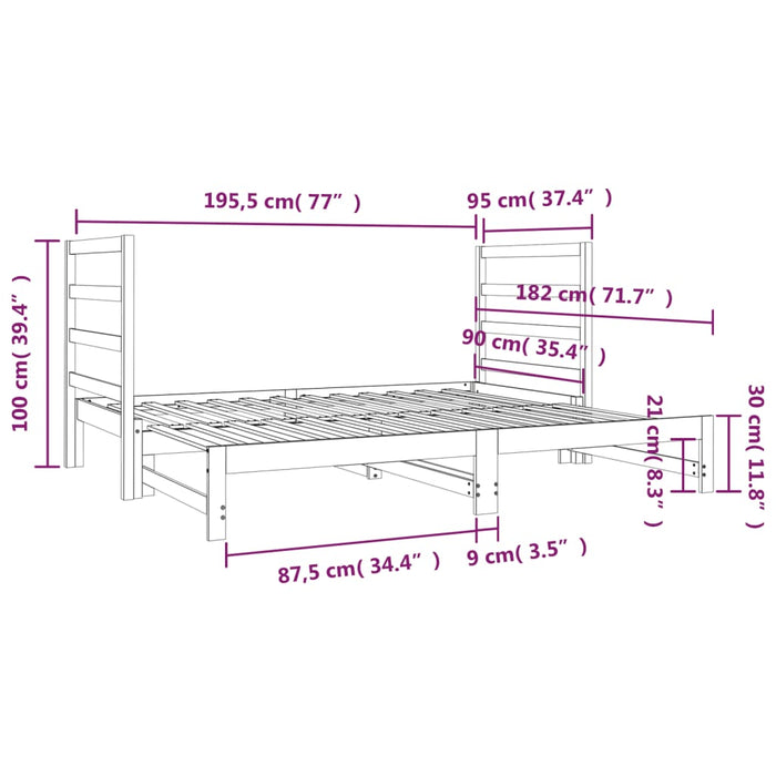 Pat de zi extensibil, 2x(90x190) cm, lemn masiv de pin - WALTI WALTI