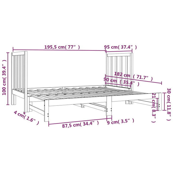 Pat de zi extensibil, 2x(90x190) cm, lemn masiv de pin - WALTI WALTI