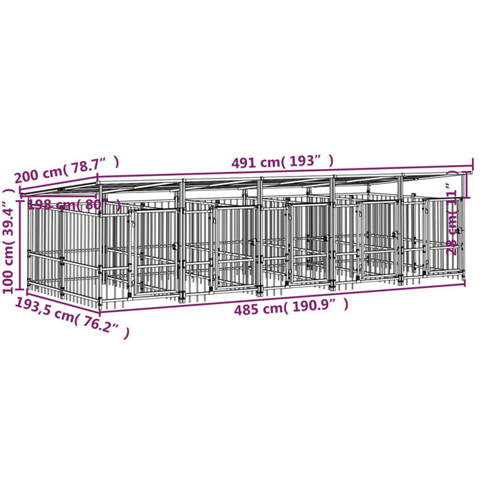 Padoc pentru câini de exterior cu acoperiș, 9,38 m², oțel - WALTI WALTI