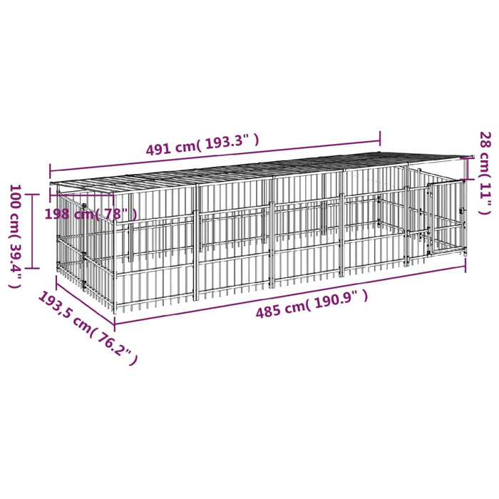 Padoc pentru câini de exterior cu acoperiș, 9,38 m², oțel - WALTI WALTI
