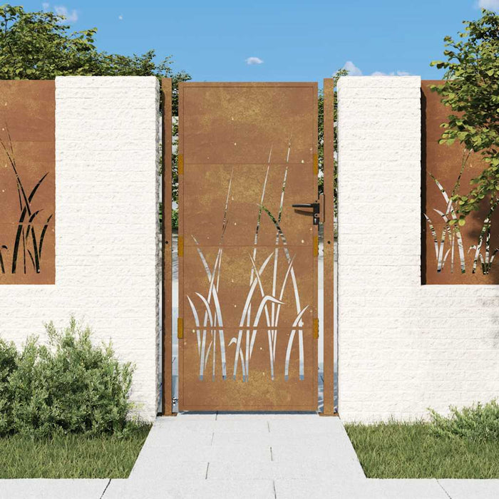 Poartă de grădină 100x175 cm, oțel corten, design cu iarbă WALTI
