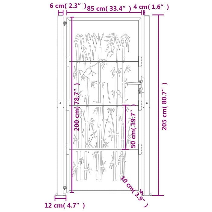 Poartă pentru grădină, antracit, 105x205 cm, oțel, model bambus - WALTI WALTI